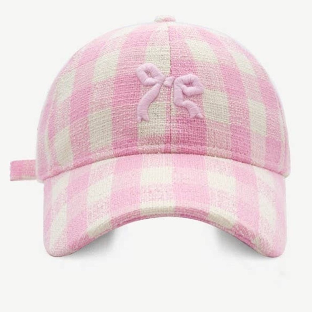 Pink Bow Gingham Baseball Cap | Coquette Cottagecore Adjustable Hat NEW